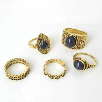 Five Piece Bohemian Stackable Tribal Midi Rings, 5 of 6