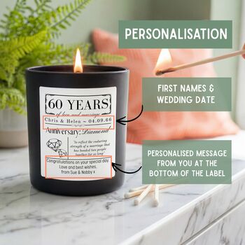 Personalised 60th Diamond Anniversary Meaning Candle, 5 of 12