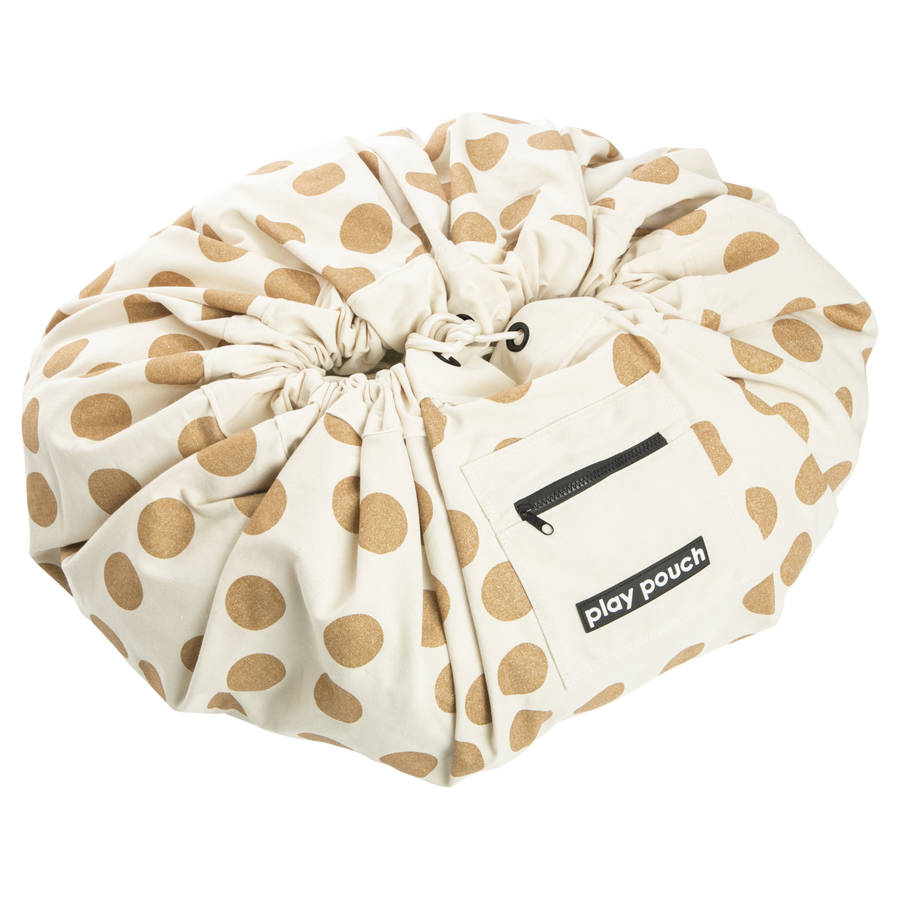 glitter gold dots printed toy storage bag and play mat by play pouch