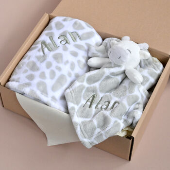 Personalised Baby Gift Set Giraffe Blanket Comforter, 5 of 9