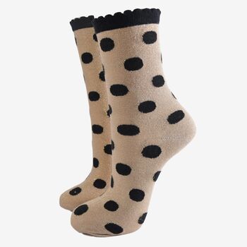 Polka Dot Glitter Socks In Beige / Black, 4 of 5
