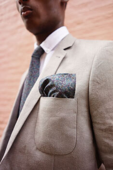 Mens Tonal Green/Blue Floral Cotton Pocket Square, 3 of 9