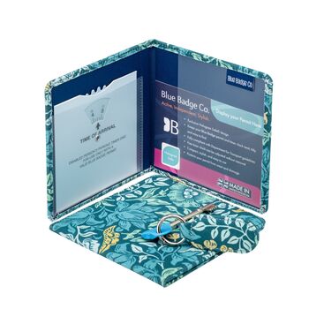 Blue Badge Permit Cover And Radar Key With Matching Key Ring In William Morris Mallow Teal, 2 of 4