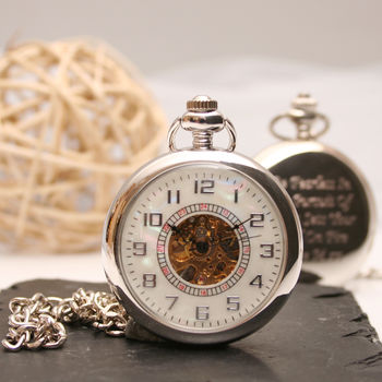 Engraved Pocket Watch With Mother Of Pearl Dial, 2 of 4