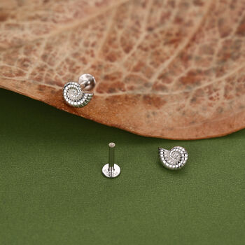 Sterling Silver Ammonite 16 G Flat Back Labret Earrings, 7 of 12