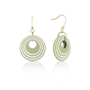 Green And Cream Geometric Circular Earrings • Gold Plated Sterling Silver Hooks, 5 of 10