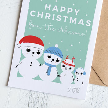 Family Christmas Card Personalised With Snow People, 2 of 4