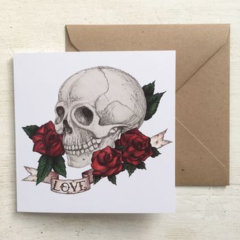 Skull And Rose Tattoo Style 'Love' Valentines Card, 3 of 3