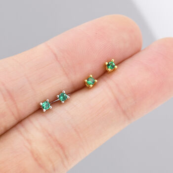 Sterling Silver Extra Tiny Sterling Silver Emerald Green Cz Stud Earrings, 6 of 12