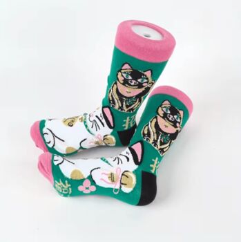 Novelty Fun Socks Size Five To Nine ~ Lucky Chinese Cat, 2 of 6