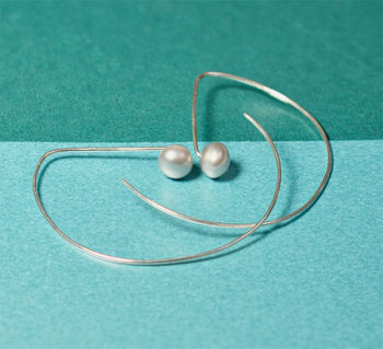 Handmade Sterling Silver Hoops With Pearl, 2 of 8