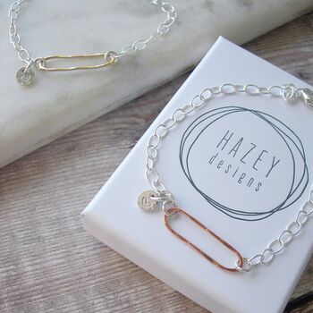 Hammered Oval Mixed Metal Bracelet, 2 of 6