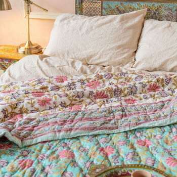 Floral Handmade Bohemian Bedspread Quilt, 2 of 5