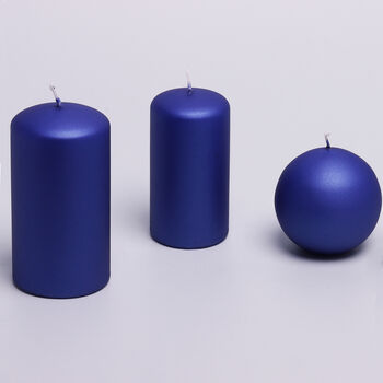 G Decor Grace Indigo Blue Metallic Shine Pillar Candle, 3 of 7