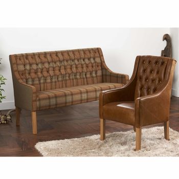 Leather Curved Arm Buttoned Sofa Bench Choice Of Sizes, 3 of 12