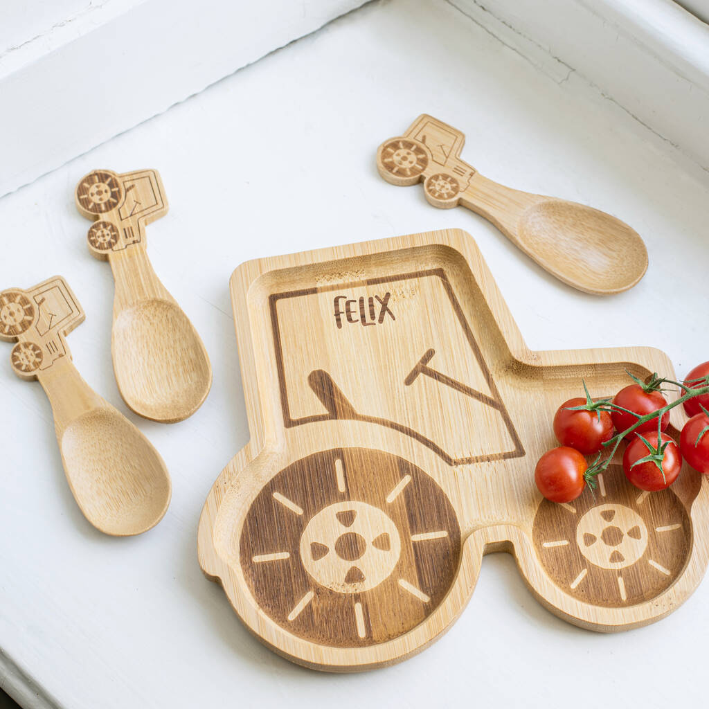 Personalised Tractor Bamboo Plate, 1 of 4