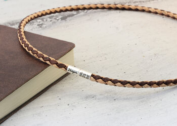 Mens Personalised Braided Cork Necklace Sterling Silver Clasp, 2 of 8