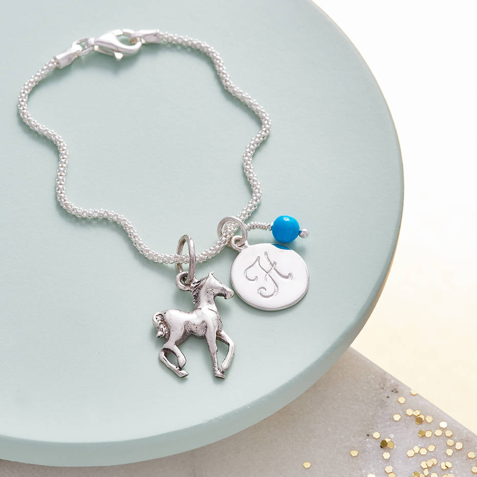Horse Charm Bracelet With Birthstones And Initial, 1 of 8