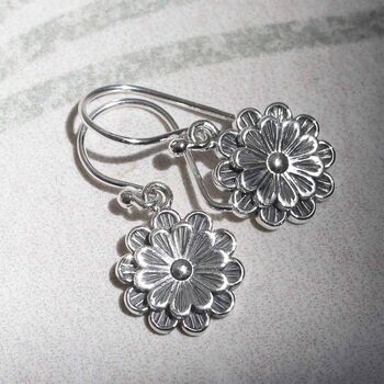 Sterling Silver Petals Dangly Earrings, 3 of 5