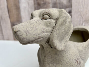 Grey Dachshund Planter Sausage Dog Flower Pot Home Decor, 2 of 11