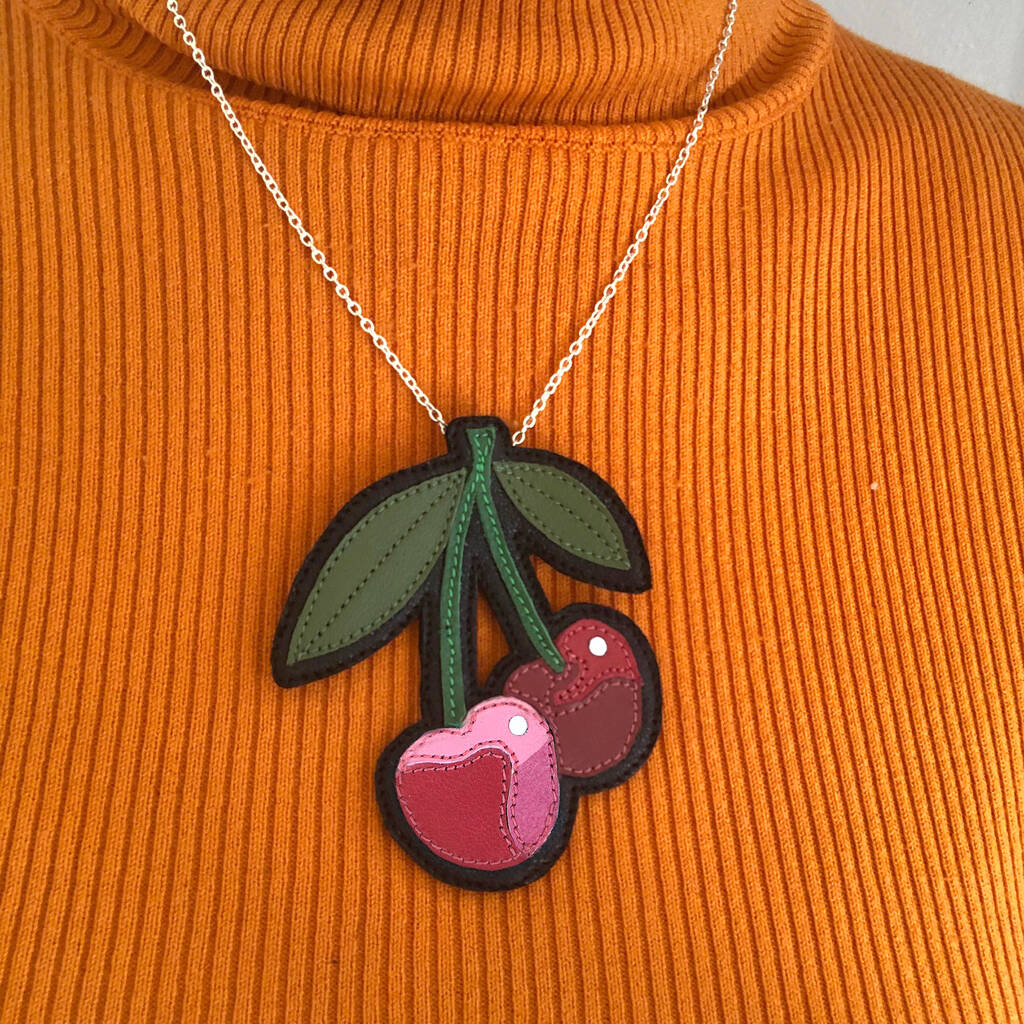Cheeky Cherries Real Leather Fruit Necklace By Jo Gill Designer Maker