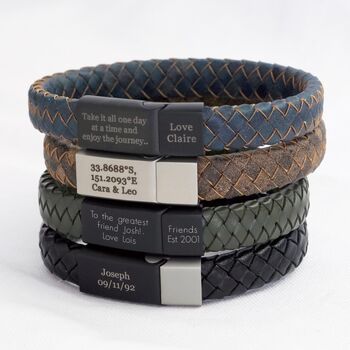 Men's Personalised Woven Leather Bracelet, 2 of 12