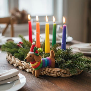 Handmade Felt Festive Rainbow Dog Lgbt Decoration, 4 of 4