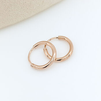 Mini Rose Gold Plated Sterling Silver Huggie Hoop Sleeper Earrings, 3 of 10