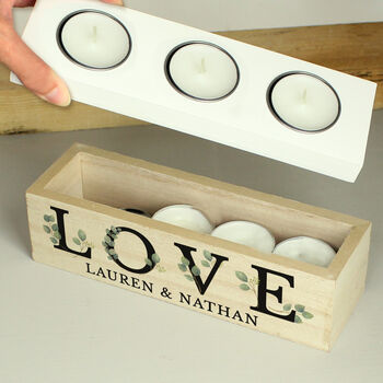 Personalised Botanical Triple Tea Light Box Couple Gift, 3 of 4