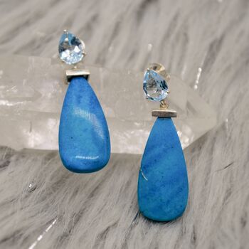 Howlite, Blue Topaz Earrings, Silver Drop Earrings, 3 of 7