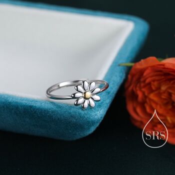 Sterling Silver Adjustable Daisy Flower Ring, 6 of 8