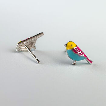 Sterling Silver Colourful Bird Stud Earrings, 5 of 9