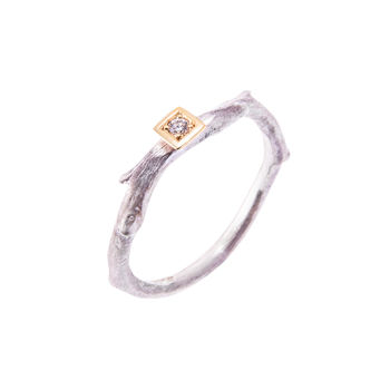 Silver Organic Ring With A Diamond Set In Gold, 3 of 4