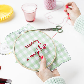Merry Everything Gingham Embroidery Hoop Kit, 9 of 10