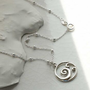 Sterling Silver Ocean Wave Necklace, 4 of 6