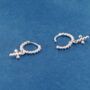 Silver Beaded Cross Hoop Earrings, thumbnail 5 of 7
