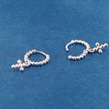 Silver Beaded Cross Hoop Earrings, 5 of 7