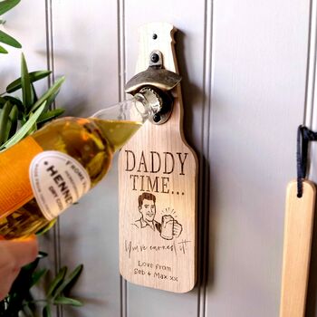 Personalised ' Daddy/Grandad ' Oak Veneer Bottle Opener, 3 of 3