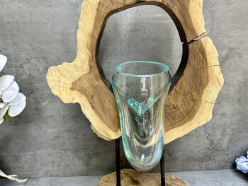 40cm Molten Glass Hanging Bowl On Teak Root Base, 10 of 12