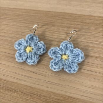 Handmade Crochet Forget Me Not Earrings: Surgical Steel, 8 of 11