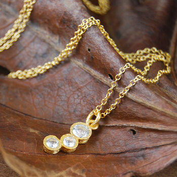 White Topaz Rose/Gold Plated Triple Birthstone Necklace, 3 of 4