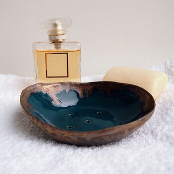 Handmade Teal Blue And Gold Oval Ceramic Soap Dish, 9 of 9