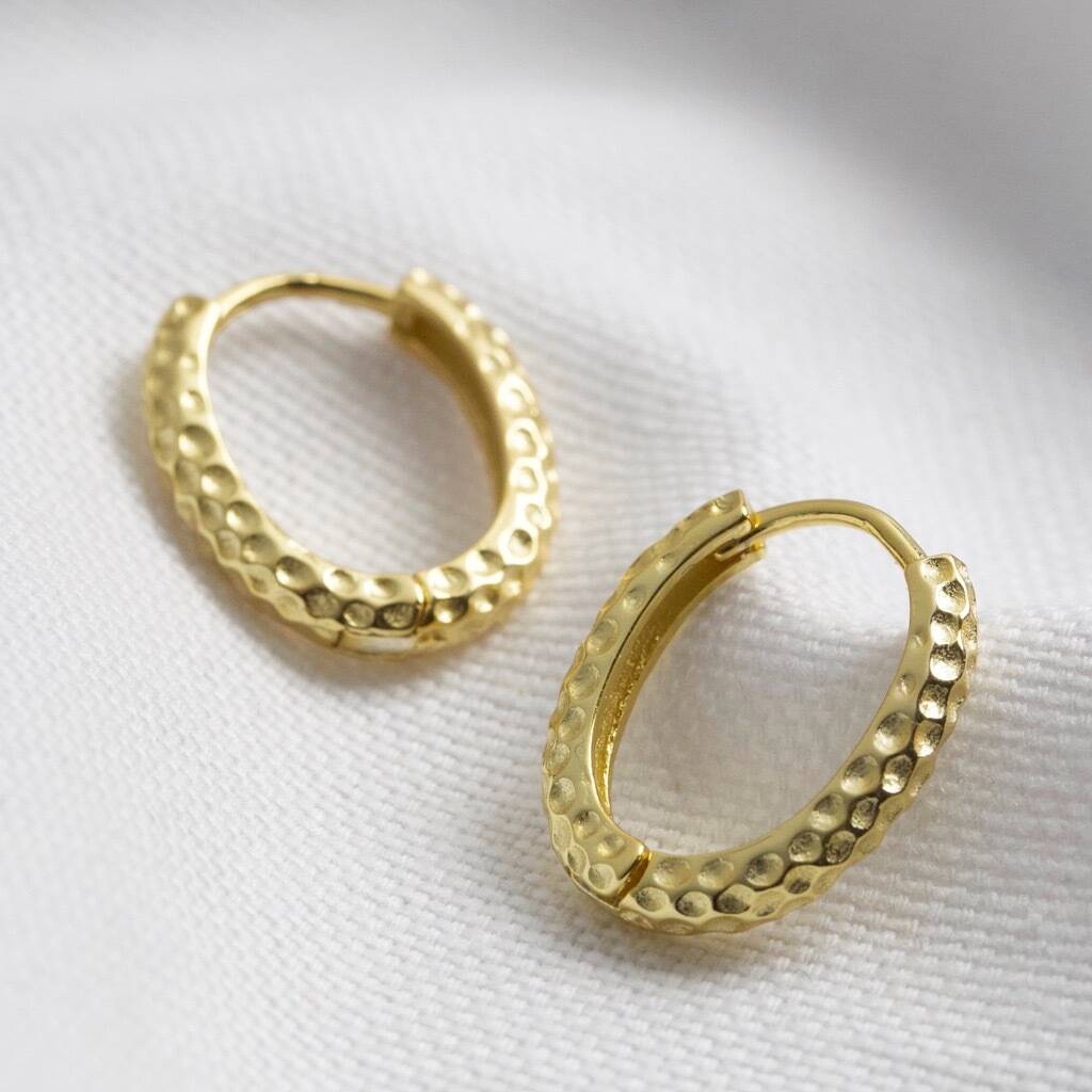 Gold Sterling Silver Textured Oval Hoop Earrings By Lisa Angel ...