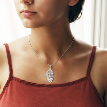 Sterling Silver Geometric Leaf Necklace, 4 of 7