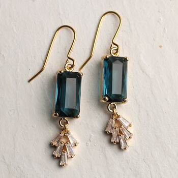 Art Deco Crystal Navy Blue Sapphire Baguette Earrings, 3 of 7
