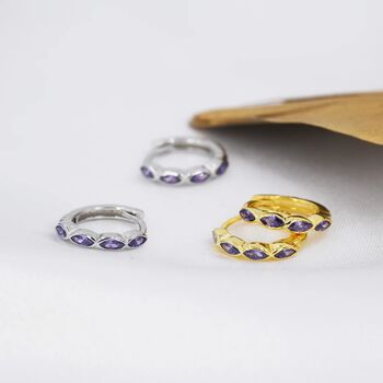 Amethyst Purple Marquise Cz Huggie Hoop Sterling Silver, 3 of 12