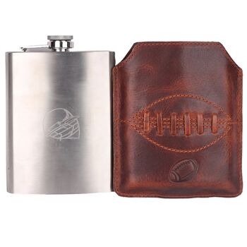 Buffalo Leather Rugby Hip Flask, 4 of 5