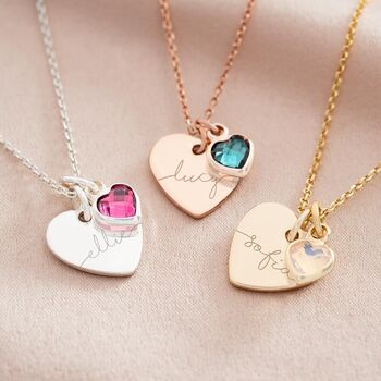 Esme Heart And Heart Birthstone Personalised Necklace, 2 of 12