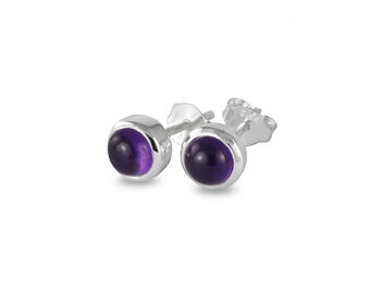 Birthstone Stud Earrings – February Amethyst Gemstone, 2 of 3