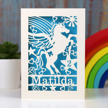 Personalised Papercut Unicorn Birthday Card, 7 of 7